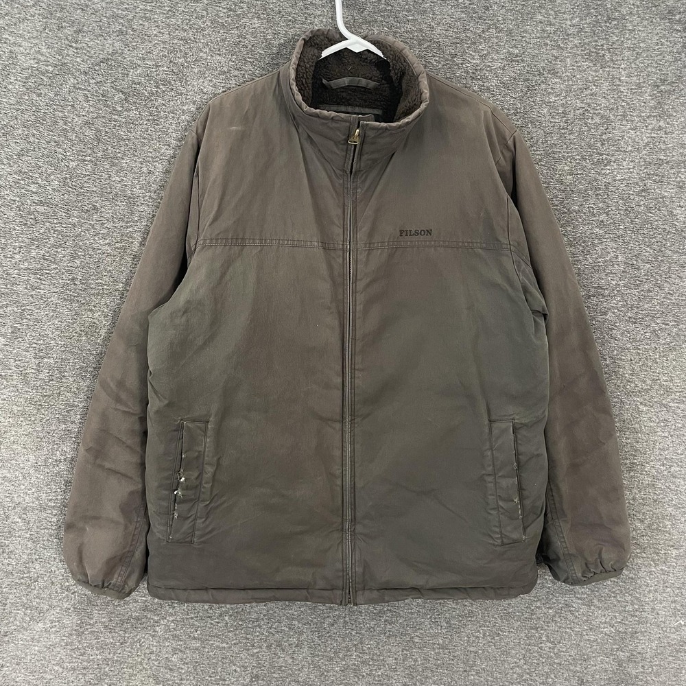 Filson Jacket Mens Large Brown Canvas Primaloft Fleece Lined Puffer Outdoor
